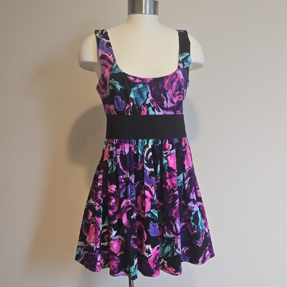 Floral Mini Dress - Purple and Turquoise